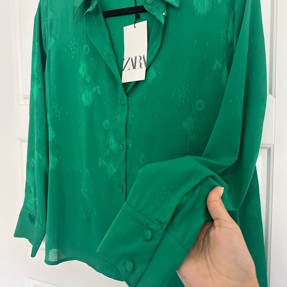 NWT ZARA Floral Jacquard Top Green Size S | 1971/060/500 - Picture 9 of 12